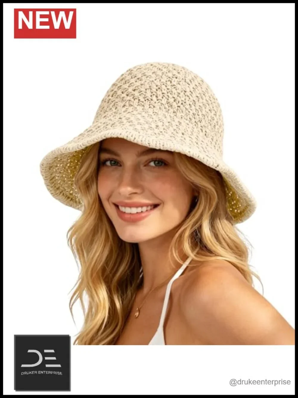 Straw Beach Sun Hat Floppy Crochet UV Protection Packable Bucket Hat